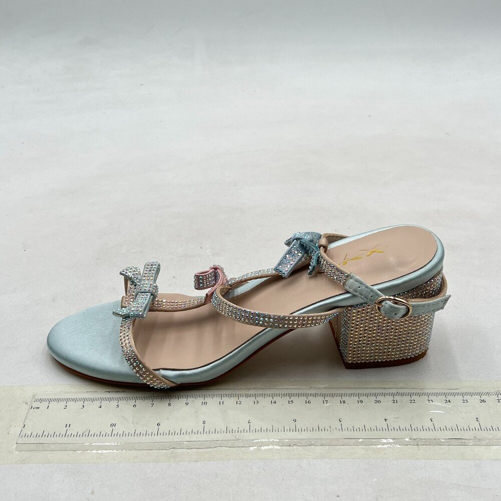XYD Light Blue Multi Gladiator Rhinestone Crystals Block Heels Open Toe Sandals - Picture 2 of 8
